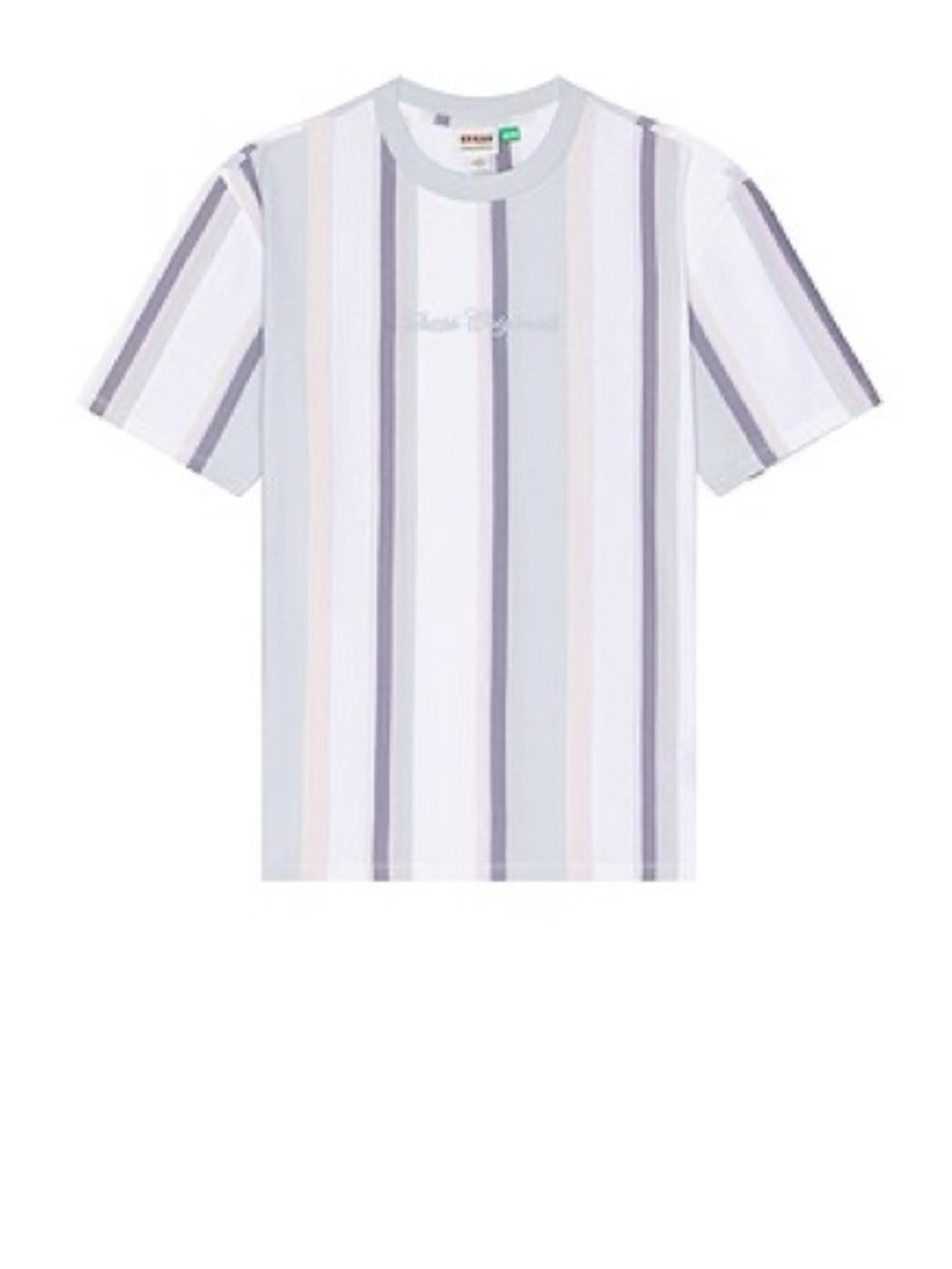 Guess Men's Vertical Stripe Short Sleeve Tee in Light Blue and Gray - Picture 3 of 5